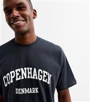 Men's Navy Oversized Copenhagen Print Cotton T-Shirt New Look