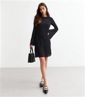 Women's Black Flared Sleeve Textured Mini Skater Dress New Look