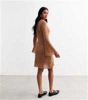 Women's Camel Flared Sleeve Textured Mini Dress New Look