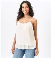 Women's Cream Diamante Trim Pleated Top Gini London New Look