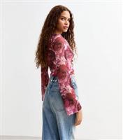 Women's Pink Tie Front Floral Print Ruffled Crop Top New Look