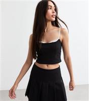 Women's Black Lace Trim Corset Crop Top New Look