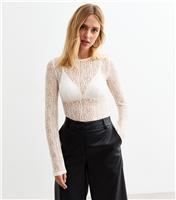 Women's White Mesh Stretch Long Sleeve Bodysuit New Look