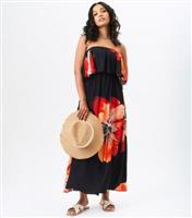 Women's Black Floral Print Midi Dress Gini London New Look