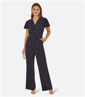 Women's Navy Belted Sparkle Jumpsuit Yumi New Look