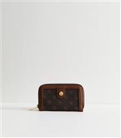 Brown Faux Leather Monogram Purse New Look