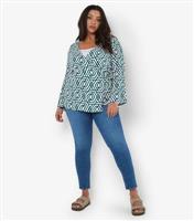 Women's Curve Green Geo Print Wrap Top Apricot New Look