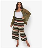 Women's Curve Khaki Zug Zag Print Cropped Trousers Apricot New Look