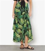 Women's Green Crinkle Ruched Leaf Print Midi Skirt Apricot New Look