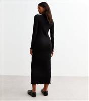 Women's Black Crinkled Long Sleeve Midi Dress New Look