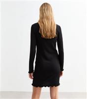 Women's Black Crinkled Long Sleeve Mini Dress New Look