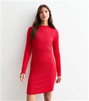 Women's Red Crinkled Long Sleeve Mini Dress New Look