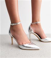 Women's Silver Snakeskin Effect Open Court Shoes Vegan New Look