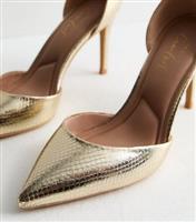 Women's Gold Snakeskin Effect Open Court Shoes Vegan New Look