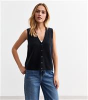 Women's Navy Button Up Vest New Look