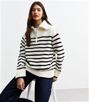Women's White Striped Half Zip Knitted Jumper New Look