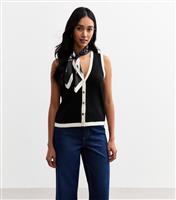 Women's Black Contrast Trim Buttoned Vest New Look
