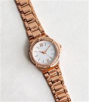 Rose Gold Tone Crystal Watch New Look