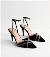 Women's Black Faux Suede Diamant Strap Open Court Shoes New Look