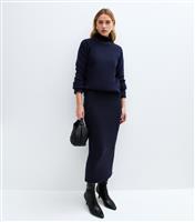 Women's Navy Knitted Midi Skirt New Look