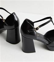 Women's Black T Bar Faux Leather Platform Court Shoes New Look