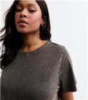 Women's Plus Size Grey Acid Wash Cotton T Shirt Curves New Look