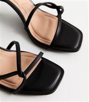 Women's Black Twisted Strap Faux Leather Stiletto Heel Sandals Vegan New Look