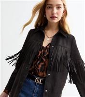 Women's Fringed Suedette Shacket New Look