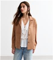 Women's Tan Button Up Suedette Jacket New Look