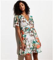 Women's White Floral Print Wrap Mini Dress Cutie London New Look
