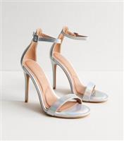 Women's Silver Back Counter Stiletto Heel Sandals Vegan New Look