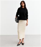 Women's Petite White Knit Midi Skirt New Look