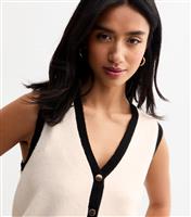 Women's Petite Off White Tipped Sleeveless Knit Vest New Look