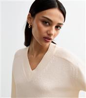 Women's Off White V-Neck Jumper New Look