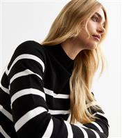 Women's Black High Neck Striped Jumper New Look