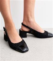 Women's Black Boucl Toe Cap Slingback Court Shoes Vegan New Look