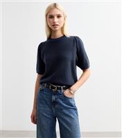 Women's Navy Puff Sleeve Knit Top New Look