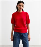 Women's Red Puff Sleeve Knit Top New Look