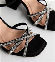 Women's Wide Fit Black Suedette Embellished Strap Sandals Vegan New Look