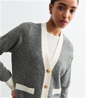 Women's Grey Contrast Trim Brushed Knit Cardigan New Look