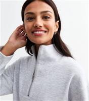 Women's Grey Marl Funnel Neck Half Zip Sweater Mini Dress New Look