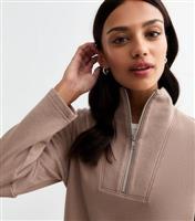 Women's Camel Funnel Neck Half Zip Sweater Mini Dress New Look