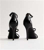 Women's Black Diamant Embellished Stiletto Heel Sandals Vegan New Look