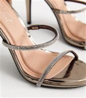 Women's Grey Diamant Embellished Stiletto Heel Sandals Vegan New Look