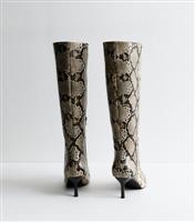 Women's Off White Snakeskin Knee High Boots Vegan New Look