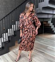 Women's Black Abstract Print Twist Waist Midi Dress AX Paris New Look