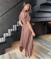 Women's Taupe Puff Sleeve Pleated Midi Dress AX Paris New Look