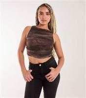Women's Brown Abstract Print Mesh Top Pink Vanilla New Look