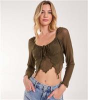 Women's Khaki Butterfly Mesh Top Pink Vanilla New Look