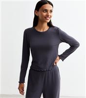 Women's Grey Frill Hem Jersey Long Sleeve Top New Look